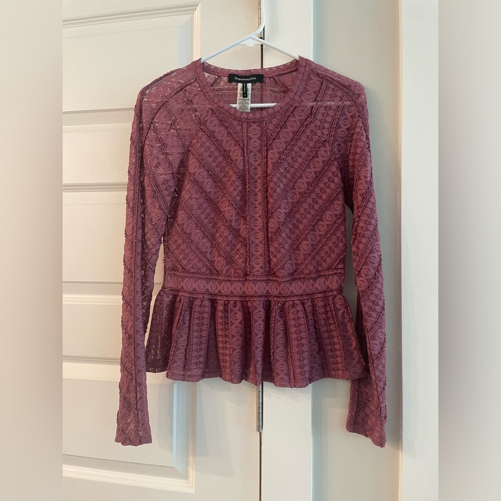 BCBGMaxAzria Lace Peplum Top